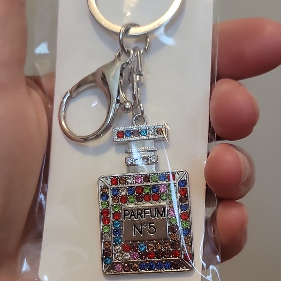Unbranded Accessories - Parfum Keychain/Bag Charm In Silver With Multicolor Crystals NIP